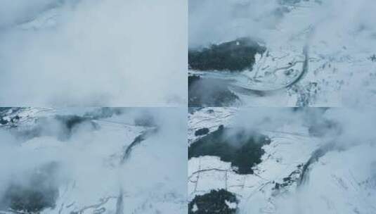冬季白雾白雪覆盖田野山川森林省级公路高清在线视频素材下载