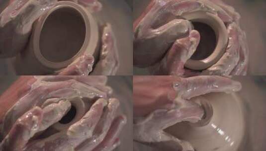 手艺陶瓷制作拉坯特写升格唯美画面视频高清在线视频素材下载
