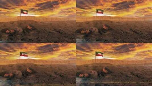 飘扬的科威特国旗高清在线视频素材下载