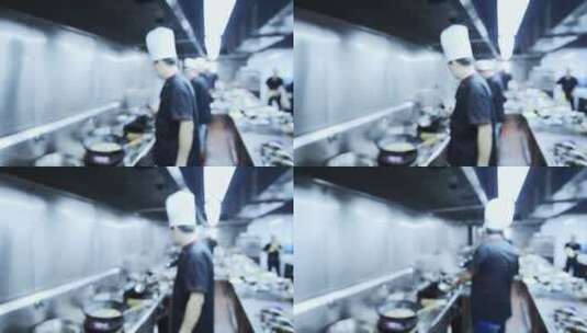 餐厅厨房的厨师忙碌模糊的身影高清在线视频素材下载