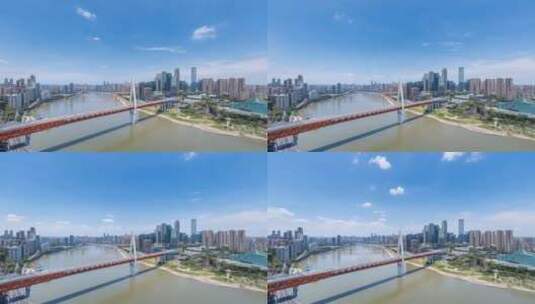 蓝天下的重庆千厮门嘉陵江大桥延时高清在线视频素材下载