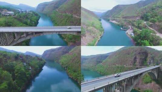 4K航拍澜沧江大桥湄公河高清在线视频素材下载