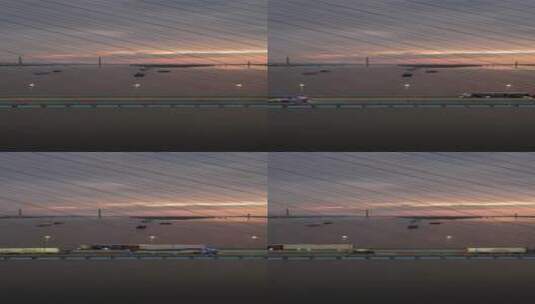 夕阳晚霞长江大桥桥梁车辆行驶竖屏高清在线视频素材下载