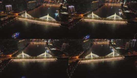 广东省广州市海印大桥夜景航拍高清在线视频素材下载