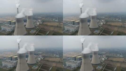 华北平原上的现代火力电力厂航拍视频高清在线视频素材下载