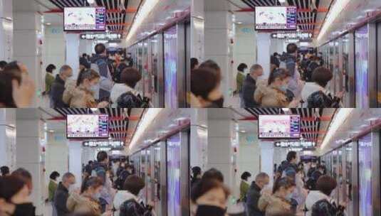 长沙地铁站台排队等候的乘客市民高清在线视频素材下载