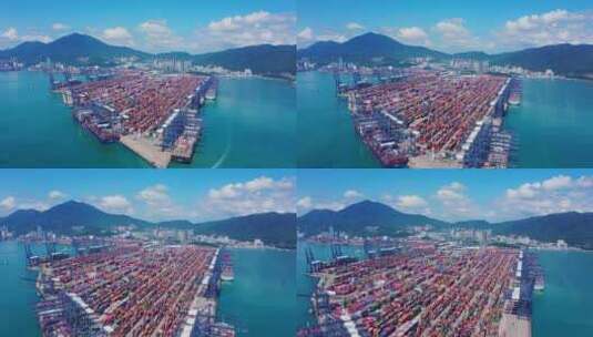 深圳盐田港集装箱码头大景海面角度往前飞高清在线视频素材下载
