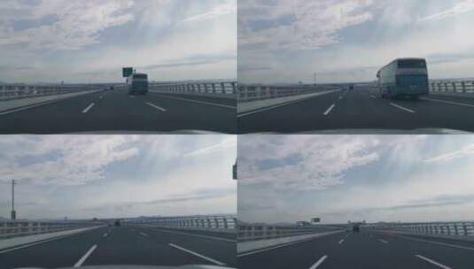 蓝天白云、跨海大桥、行车记录仪、窗外风景高清在线视频素材下载