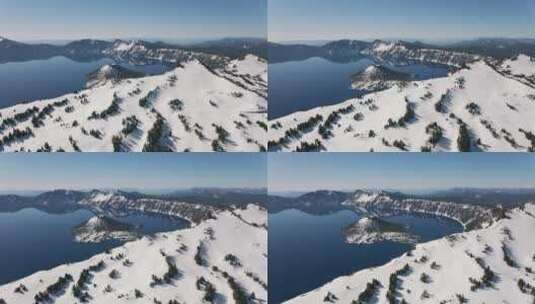 航拍积雪消融的高山湖泊高清在线视频素材下载