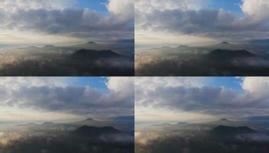 早晨云雾缭绕的火山高清在线视频素材下载
