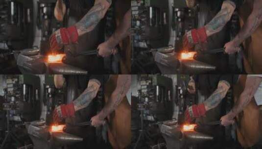 铁匠在车间打铁的特写镜头  高清在线视频素材下载