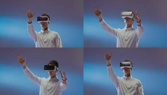 青年男人戴着VR眼镜高清在线视频素材下载