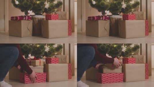 圣诞树下的礼物盒子高清在线视频素材下载