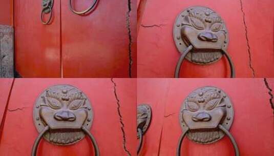 北京古建筑的朱漆大门叩门环高清在线视频素材下载