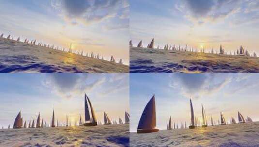 4K 古代帆船乘风破浪驶向大海远方高清在线视频素材下载