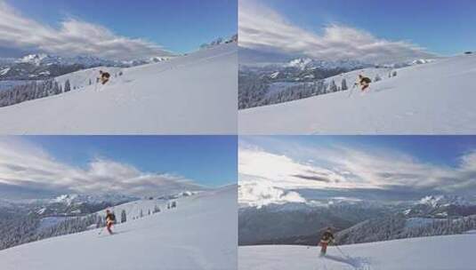 雪山上速降滑雪者高清在线视频素材下载
