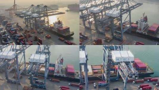 商业国际码头运输货物航拍延时高清在线视频素材下载