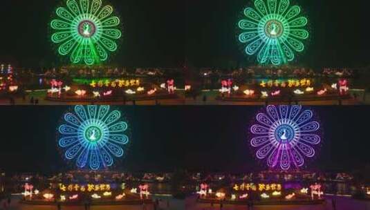 七彩云南欢乐世界元宵灯节热闹场景航拍高清在线视频素材下载