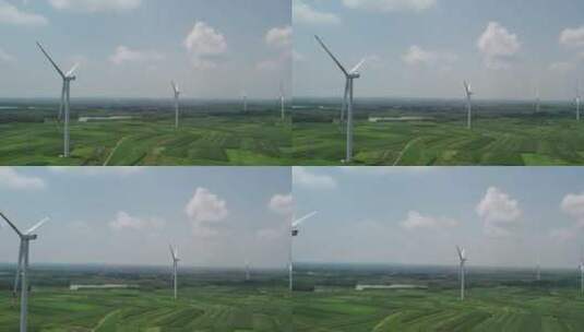 4k  航拍乡村绿色能源风力发电机特写高清在线视频素材下载