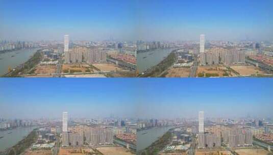 航拍上海前滩SK大楼地标建筑高清在线视频素材下载