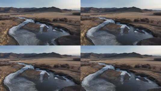 内蒙古兴安盟乌兰毛都苏木草原河流融化冻高清在线视频素材下载