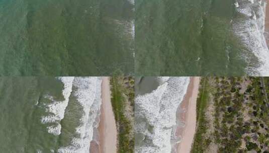 天顶无人机从海到岸飞行。因巴萨海滩。巴西巴伊亚。高清在线视频素材下载