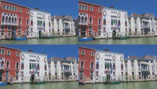 威尼斯带有意大利和欧盟旗帜的古建筑，观光船之旅高清在线视频素材下载