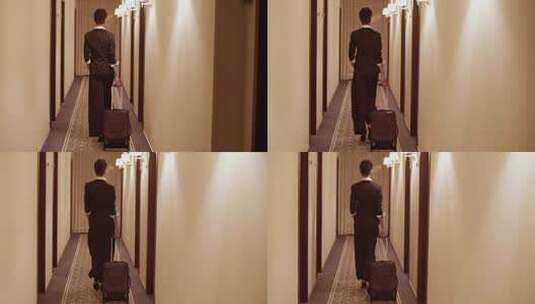 匿名优雅女人带着手提箱走在酒店走廊高清在线视频素材下载