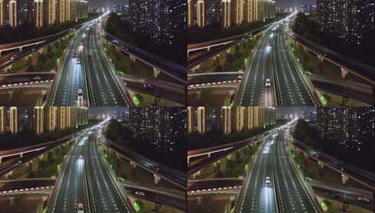 城市夜景道路车流交通航拍高清在线视频素材下载