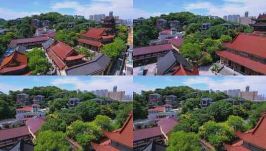 航拍杭州萧山区复兴寺建筑高清在线视频素材下载