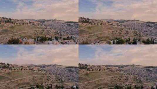 鸟瞰耶路撒冷老城、圣殿山清真寺、西墙以色列和东耶路撒冷高清在线视频素材下载