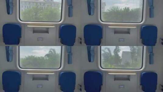 行驶中火车车窗风景座椅高清在线视频素材下载