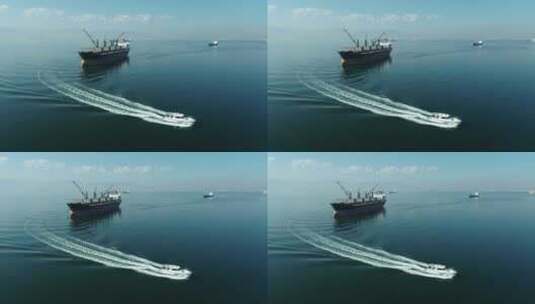 航拍海上的货轮高清在线视频素材下载