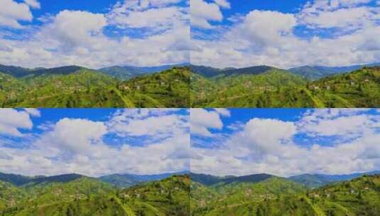 山脉、梯田、新农村、天空延时、蓝天白云高清在线视频素材下载