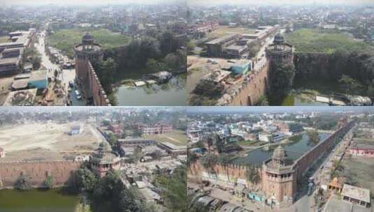 达尔班加拉杰宫殿或红色堡垒达尔班加的鸟瞰图，以及比哈尔邦的整体城市景观。高清在线视频素材下载
