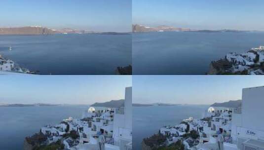 俯瞰爱琴海及圣托里尼岛上的白色建筑群高清在线视频素材下载