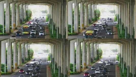 海南海口高架桥下行驶的城市车流高清在线视频素材下载