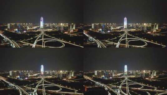 河南郑州城市夜景灯光航拍高清在线视频素材下载