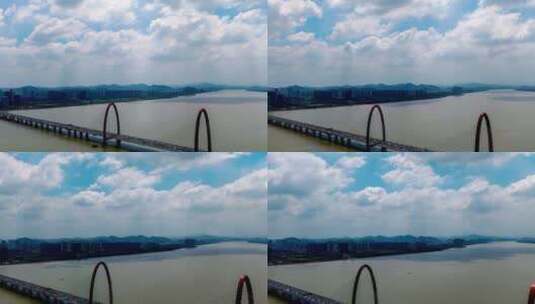 航拍杭州之江大桥延时摄影高清在线视频素材下载