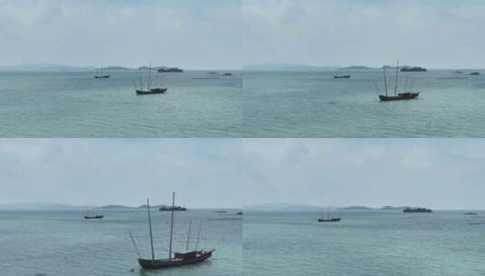 航拍太湖上的渔船高清在线视频素材下载