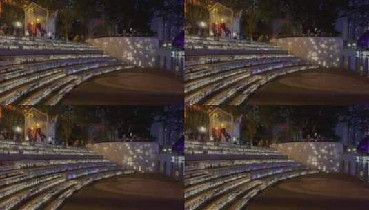 城市夜景广场阶梯美陈亮化呼吸灯高清在线视频素材下载