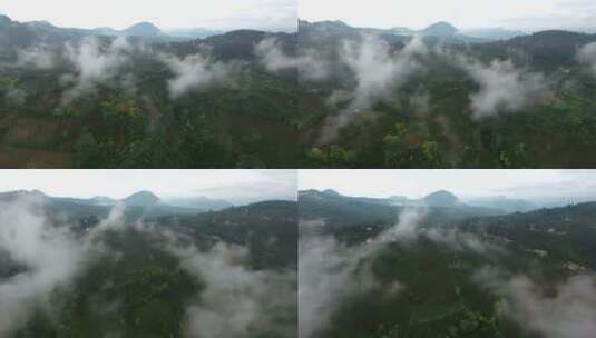 早晨烟雾缭绕的山间村庄高清在线视频素材下载