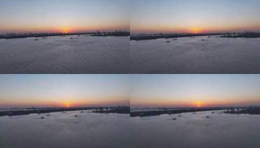天津港夕阳日落航拍高清在线视频素材下载