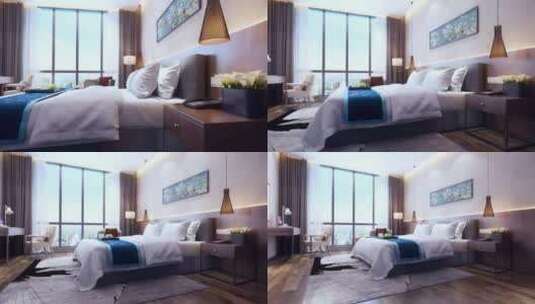 酒店式公寓客房卧室三维动画视频素材高清在线视频素材下载