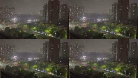 雨夜城市车流楼房天空电闪雷鸣高清在线视频素材下载