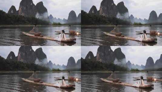桂林山水漓江竹筏上的古风汉服美女高清在线视频素材下载