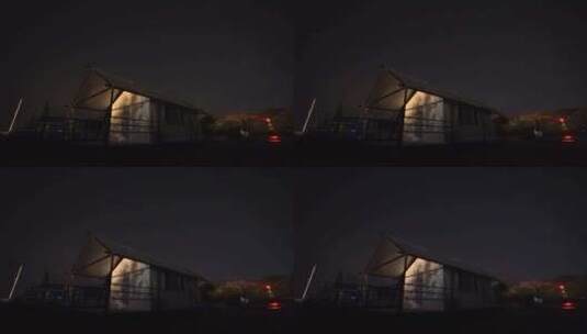 山东荣成海驴岛码头帐篷露营地的夜晚星空高清在线视频素材下载