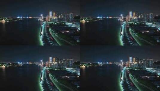 厦门演武大桥夜景延时航拍思明区夜晚风光高清在线视频素材下载