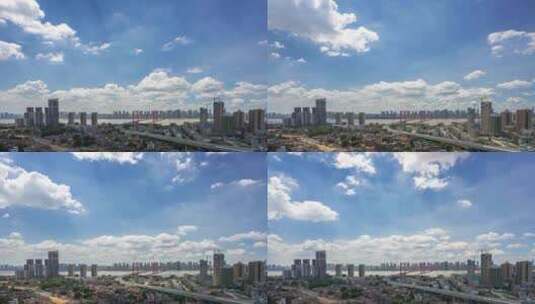 夏季武汉鹦鹉洲长江大桥蓝天白云延时高清在线视频素材下载