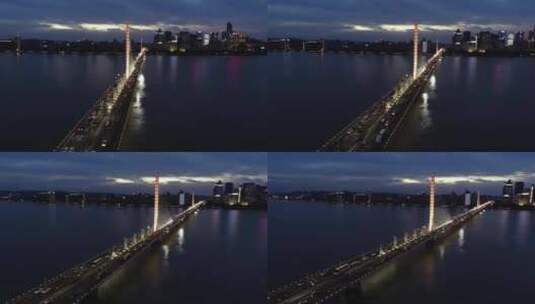 航拍杭州钱江三桥 西兴大桥夜景高清在线视频素材下载